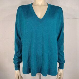 J. Crew teal emerald green 100% Merino Wool lightweight V-Neck sweater Medium